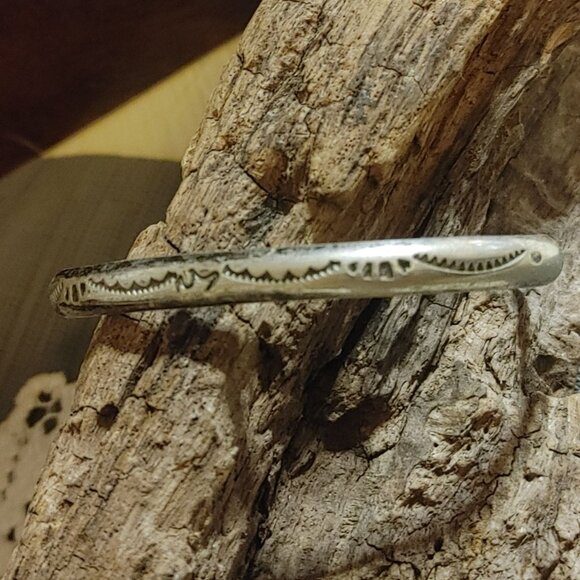 Antique Sterling Silver Native Cuff Bracelet Detailed Etched Patterns Stamped - Picture 1 of 10